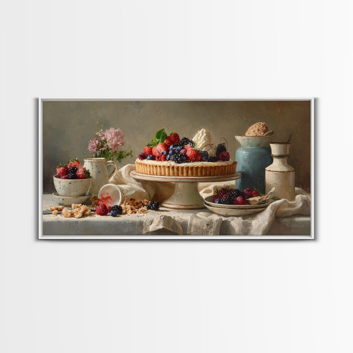 Dessert Tart with Berries and Cream Framed Canvas Print, Restaurant Art, Room Decor, Restaurant Decor, Fine Art, Bistro, RES-2x1-12