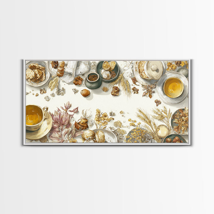 Rooster and Herbs for Farmhouse Restaurant Mood Framed Canvas Print, Restaurant Art, Fine Art Print, Restaurant Decor, Bistro, RES-2x1-16