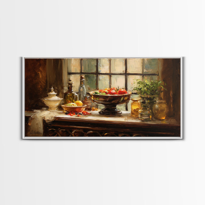 Classic Fruit Bowl Framed Canvas Print, Restaurant Art, Minimalist Decor, Restaurant Decor, Fine Art, Bistro, Kitchen Decor, RES-2x1-24