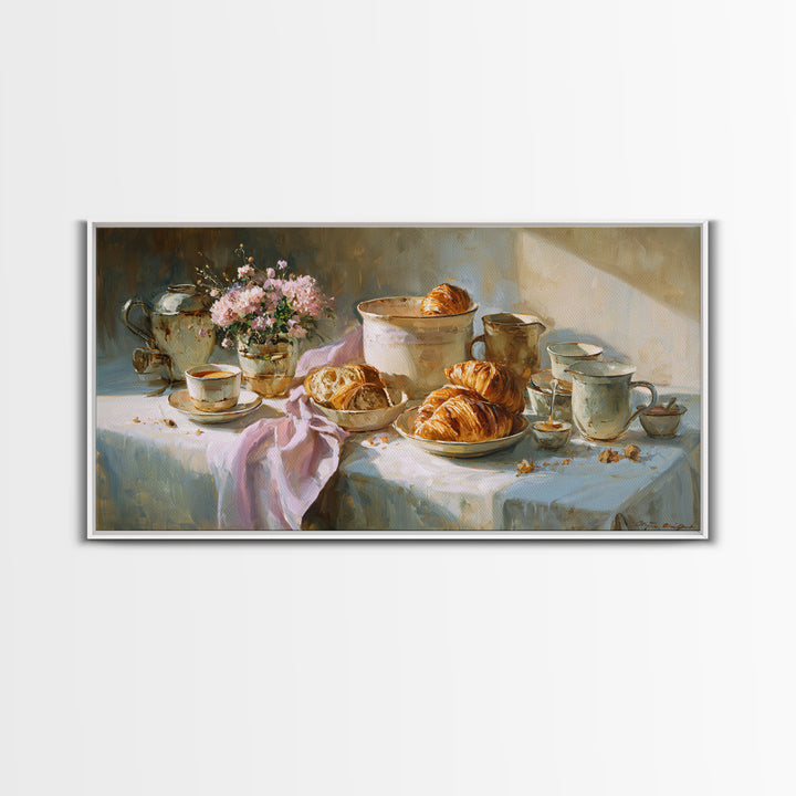 French Bistro Coffee and Croissant Still Life Canvas Print, Restaurant Art, Restaurant Decor, Abstract Art, Bistro, RES-2x1-26