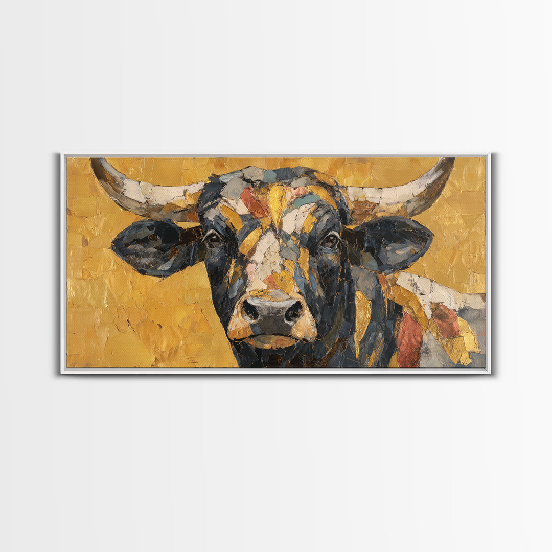 Steakhouse Black and Gold Bull Portrait Framed Canvas Print, Restaurant Art, Digital Print, Restaurant Decor, Fine Art, Bistro, RES-2x1-3