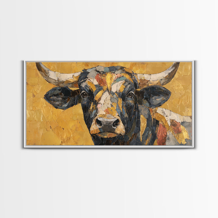 Steakhouse Black and Gold Bull Portrait Framed Canvas Print, Restaurant Art, Digital Print, Restaurant Decor, Fine Art, Bistro, RES-2x1-3