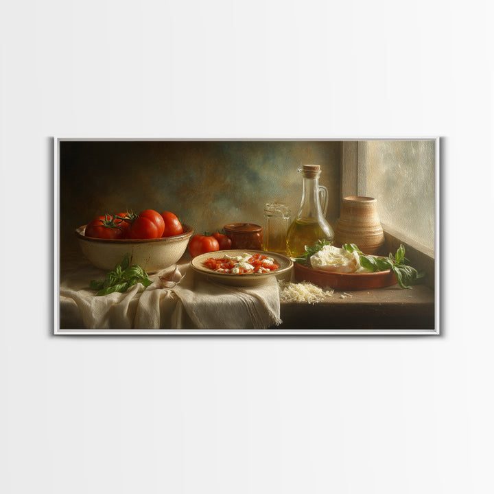 Pizzeria Tomato Basil and Mozzarella Still Life Canvas Print, Restaurant Art, Minimalist Decor, Restaurant Decor, Bistro, RES-2x1-30