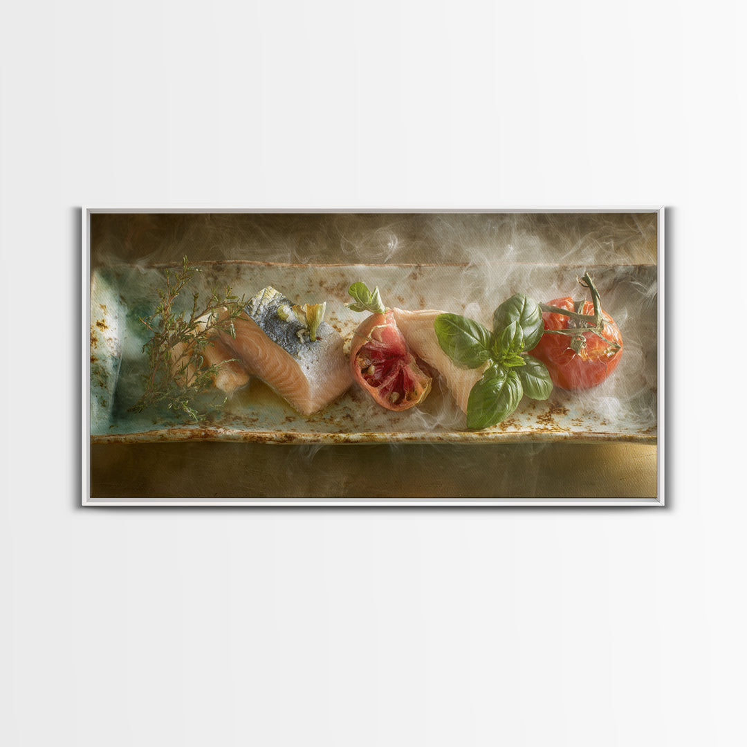 Sushi Fish and Ceramic Plate Composition Canvas Print, Restaurant Art, Printable Art, Restaurant Decor, Fine Art, Bistro, RES-2x1-49