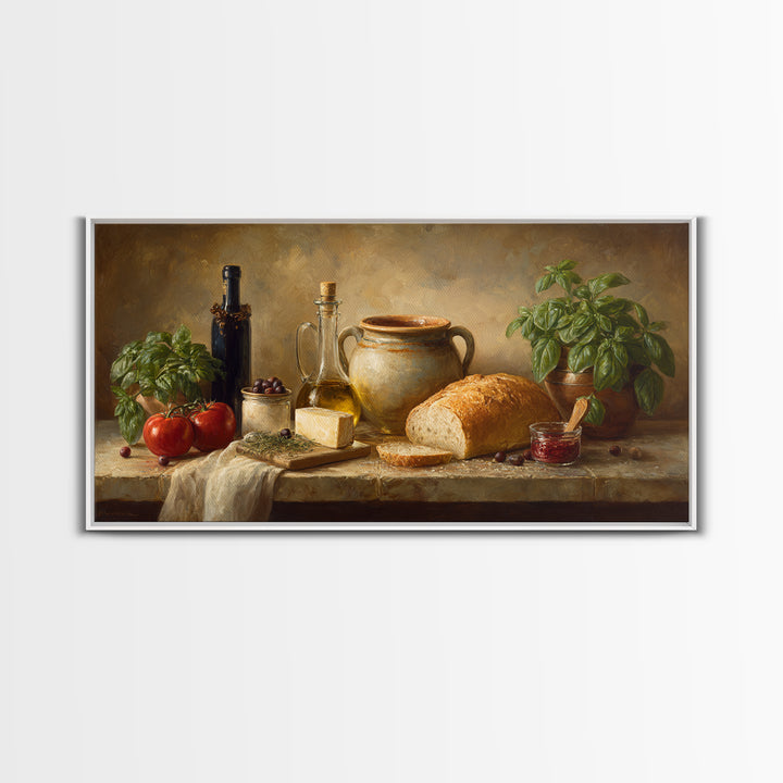 Mediterranean Olives Bread and Cheese Board Canvas Print, Restaurant Art, Framed Wall Art, Restaurant Decor, Bistro, Food Art, RES-2x1-5