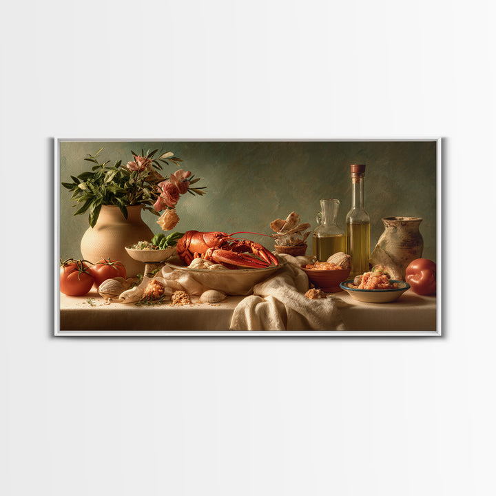 Seafood Lobster and Shell Arrangement Canvas Print, Restaurant Art, Printable Wall Art, Restaurant Decor, Fine Art, Bistro, RES-2x1-52