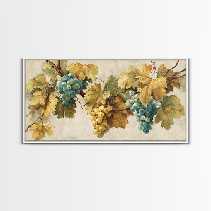 Wine Grapevine Botanical Study Framed Canvas Print, Restaurant Art, Bedroom Wall Art, Restaurant Decor, Watercolor Art, Bistro, RES-2x1-59