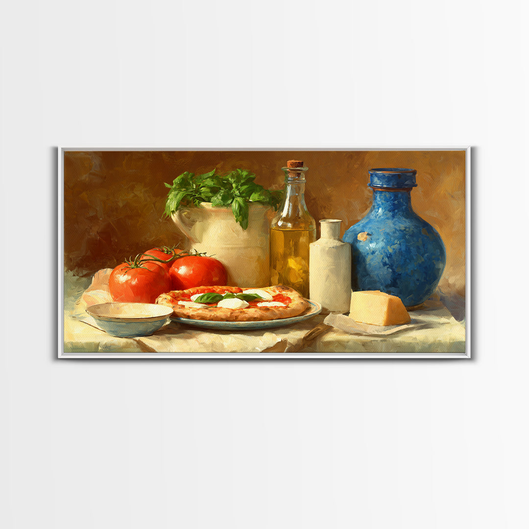 Pizzeria Tomato Basil and Mozzarella Still Life Canvas Print, Restaurant Art, Minimalist Decor, Restaurant Decor, Bistro, RES-2x1-6