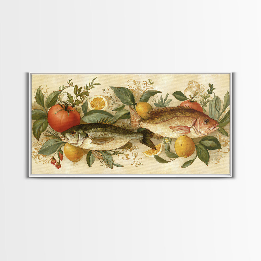 Fresh Fish with Lemon and Herbs Framed Canvas Print, Restaurant Art, Gallery Decor, Restaurant Decor, Fine Art, Bistro, RES-2x1-67