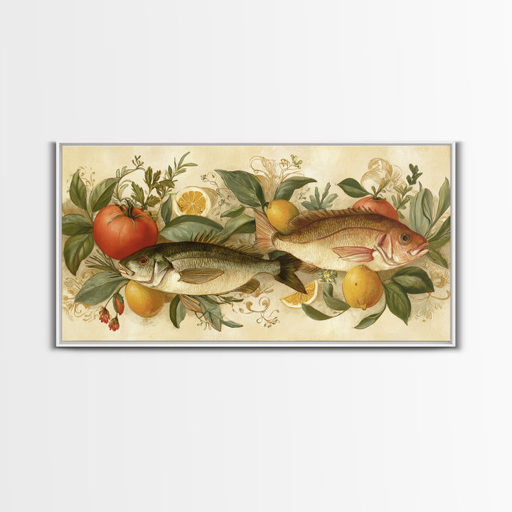 Fresh Fish with Lemon and Herbs Framed Canvas Print, Restaurant Art, Gallery Decor, Restaurant Decor, Fine Art, Bistro, RES-2x1-67