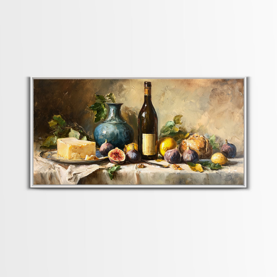 Wine Bottle and Figs Canvas Print, Restaurant Art, Living Room Decor, Restaurant Decor, Fine Art, Bistro, Gallery Decor, RES-2x1-69