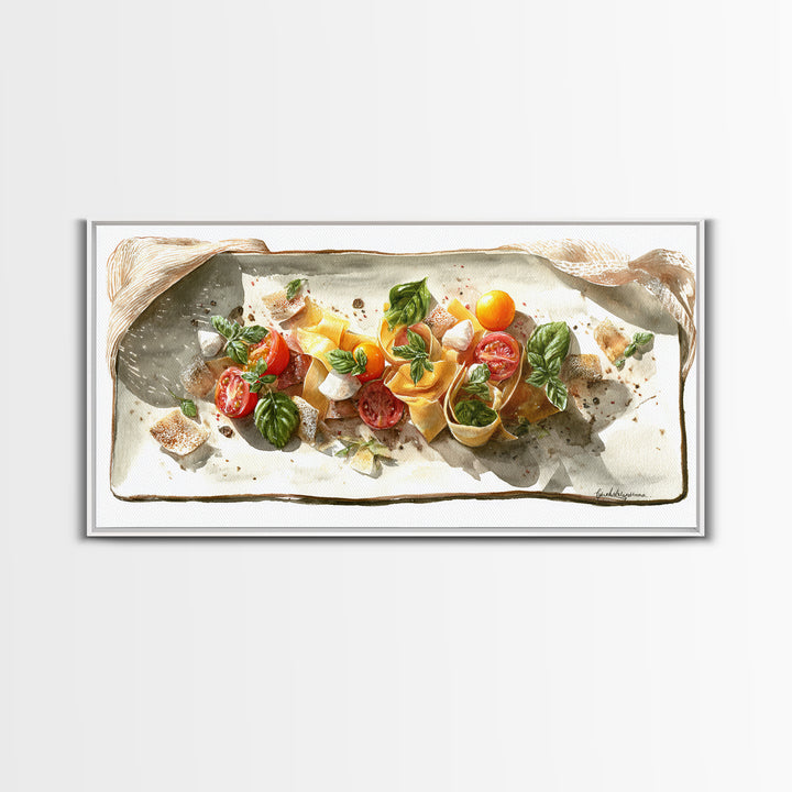 Fresh Pasta with Tomatoes and Basil Canvas Print, Restaurant Art, Large Wall Art, Restaurant Decor, Fine Art, Bistro, RES-2x1-70