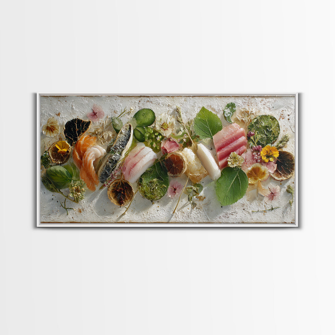 Sushi Fish and Ceramic Plate Composition Canvas Print, Restaurant Art, Printable Art, Restaurant Decor, Fine Art, Bistro, RES-2x1-73
