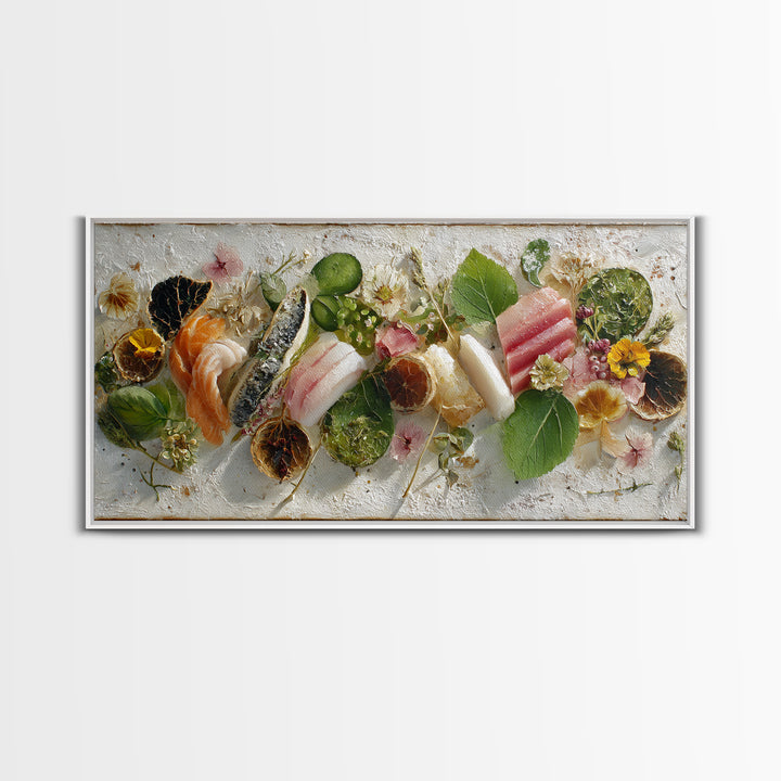 Sushi Fish and Ceramic Plate Composition Canvas Print, Restaurant Art, Printable Art, Restaurant Decor, Fine Art, Bistro, RES-2x1-73