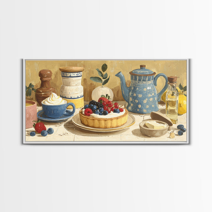 Dessert Tart with Berries and Cream Framed Canvas Print, Restaurant Art, Living Room Decor, Restaurant Decor, Fine Art, Bistro, RES-2x1-84