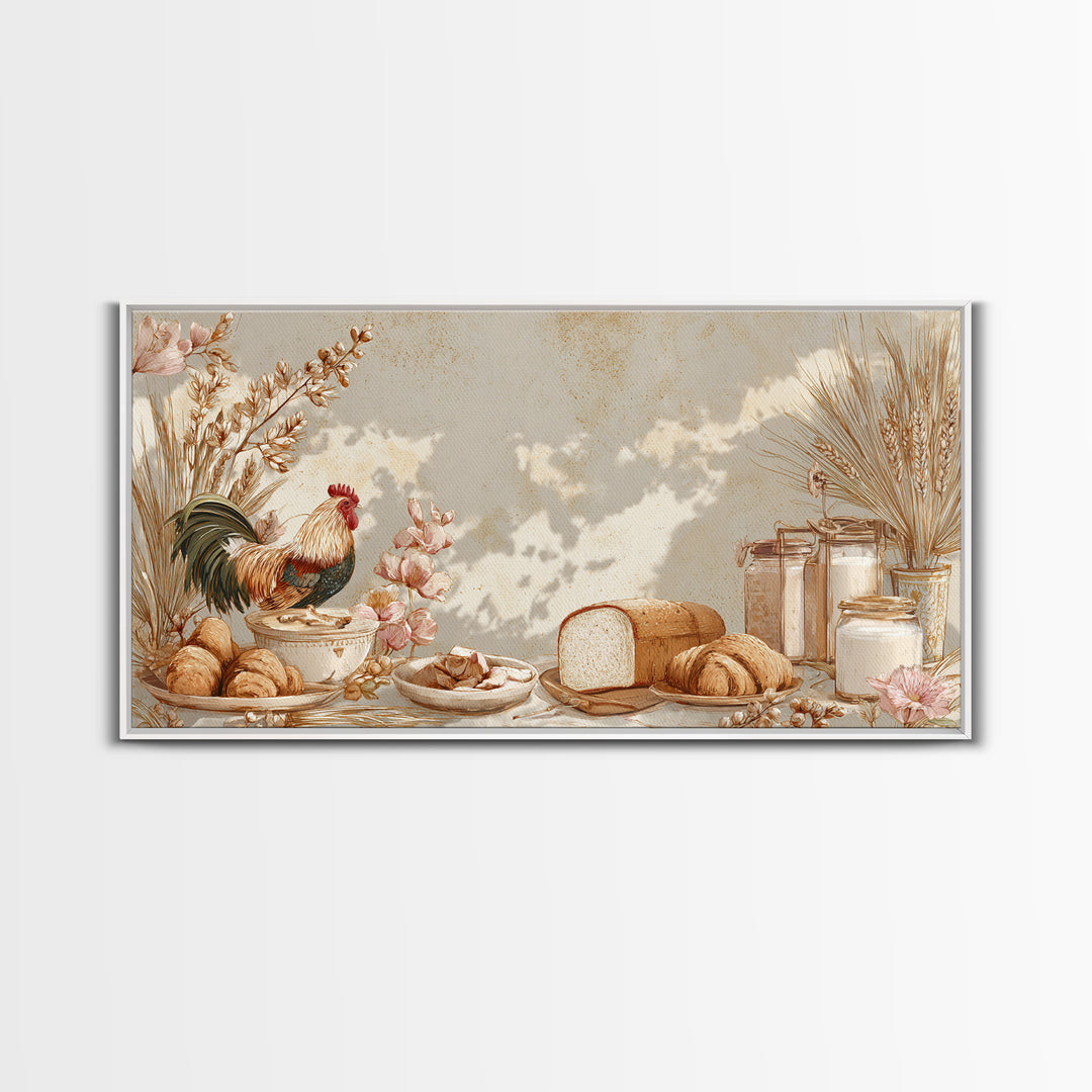 Rooster and Herbs for Farmhouse Restaurant Mood Framed Canvas Print, Restaurant Art, Printable Art, Restaurant Decor, Bistro, RES-2x1-88
