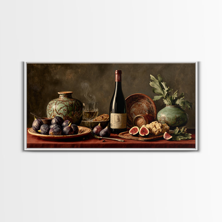 Wine Bottle and Figs Canvas Print, Restaurant Art, Living Room Decor, Restaurant Decor, Fine Art, Bistro, Gallery Decor, RES-2x1-93