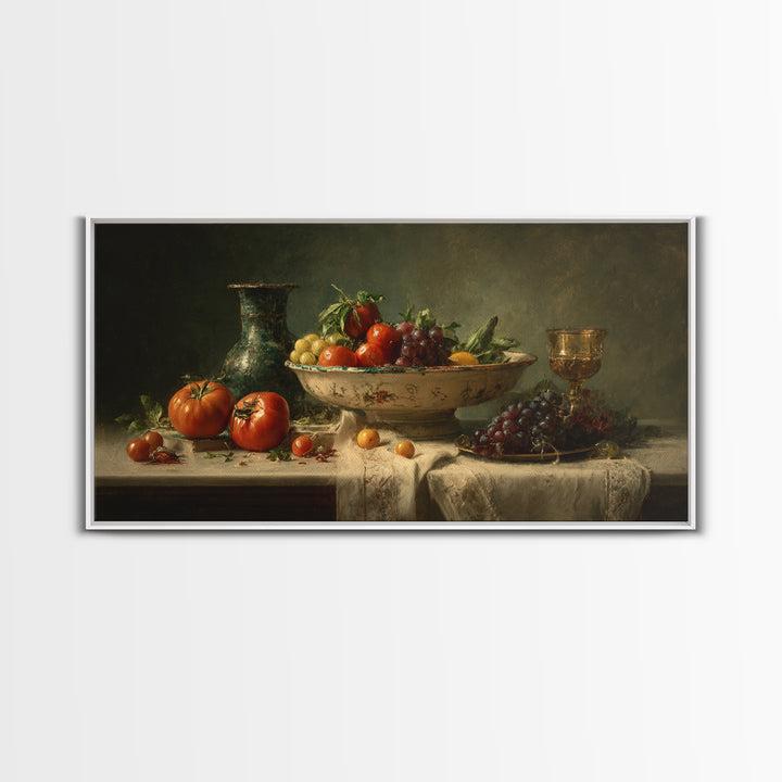 Classic Fruit Bowl Framed Canvas Print, Restaurant Art, Watercolor Painting, Restaurant Decor, Oil Painting, Bistro, RES-2x1-96