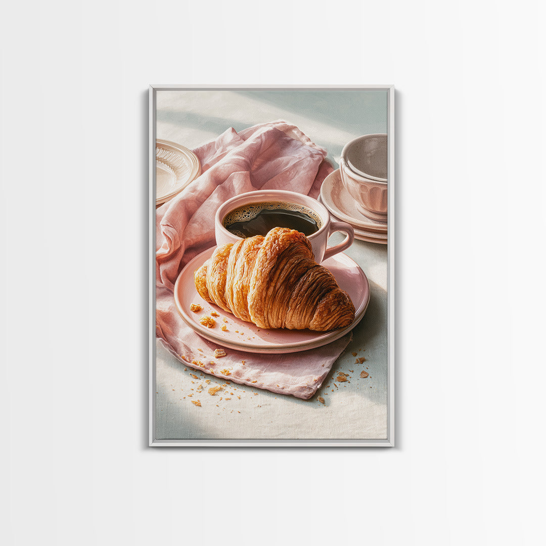 French Bistro Coffee and Croissant Still Life Canvas Print, Restaurant Art, Wall Art, Restaurant Decor, Oil Painting, Bistro, RES-2x3-14