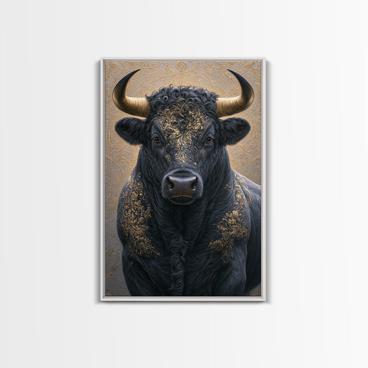 Steakhouse Black and Gold Bull Portrait Canvas Print, Restaurant Art, Minimalist Decor, Restaurant Decor, Fine Art, Bistro, RES-2x3-15