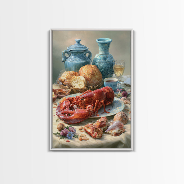 Seafood Lobster and Shell Arrangement Canvas Print, Restaurant Art, Gallery Decor, Restaurant Decor, Fine Art, Bistro, RES-2x3-16