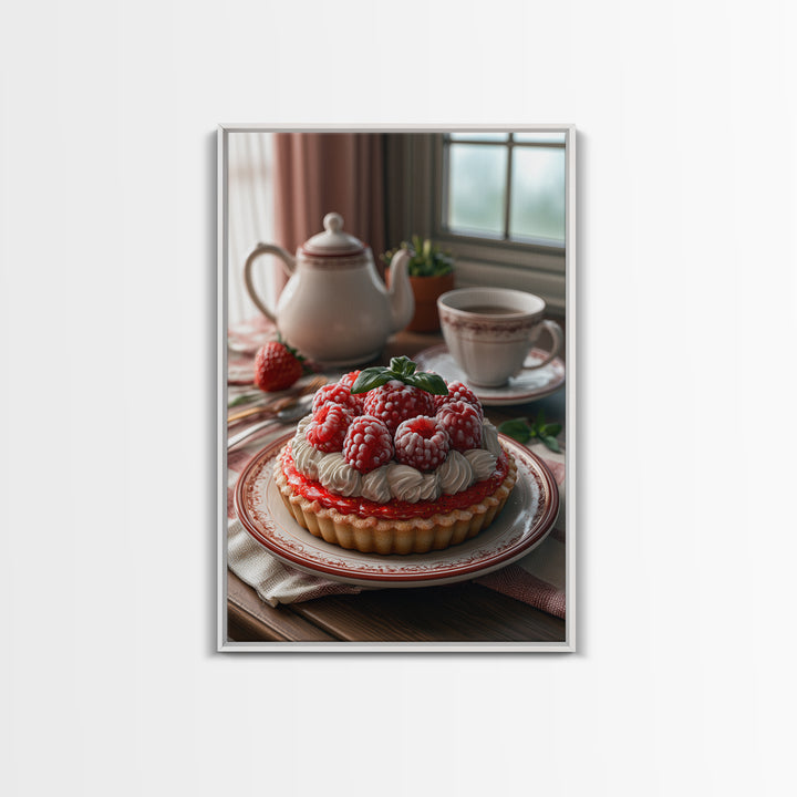 Dessert Tart with Berries and Cream Framed Canvas Print, Restaurant Art, Modern Decor, Restaurant Decor, Fine Art, Bistro, RES-2x3-24
