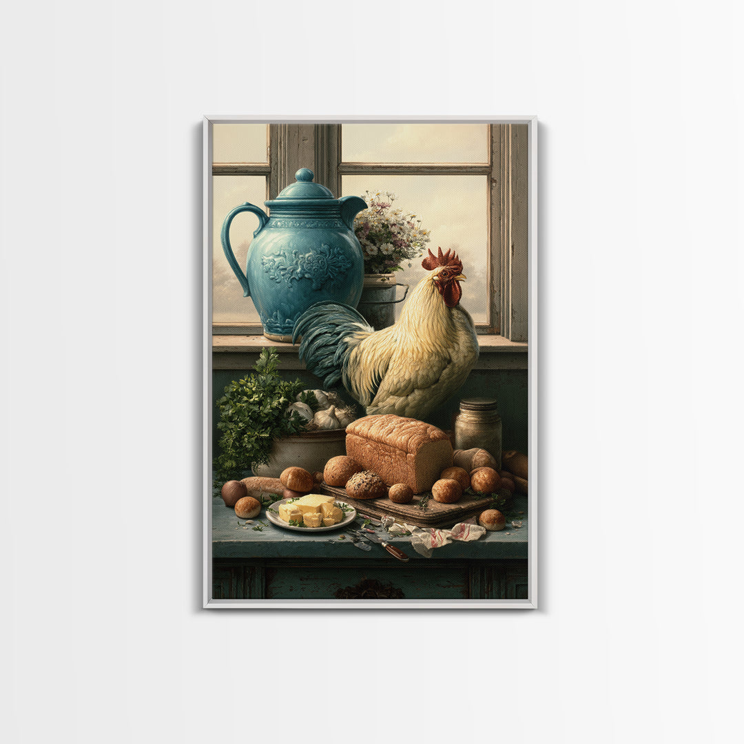 Rooster and Herbs for Farmhouse Restaurant Mood Framed Canvas Print, Restaurant Art, Canvas Print, Restaurant Decor, Bistro, RES-2x3-28