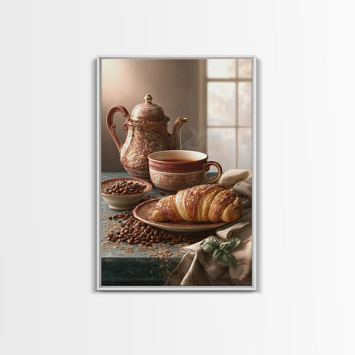 Coffee Beans and Pastry Arrangement Framed Canvas Print, Restaurant Art, Minimalist Decor, Restaurant Decor, Fine Art, Bistro, RES-2x3-30