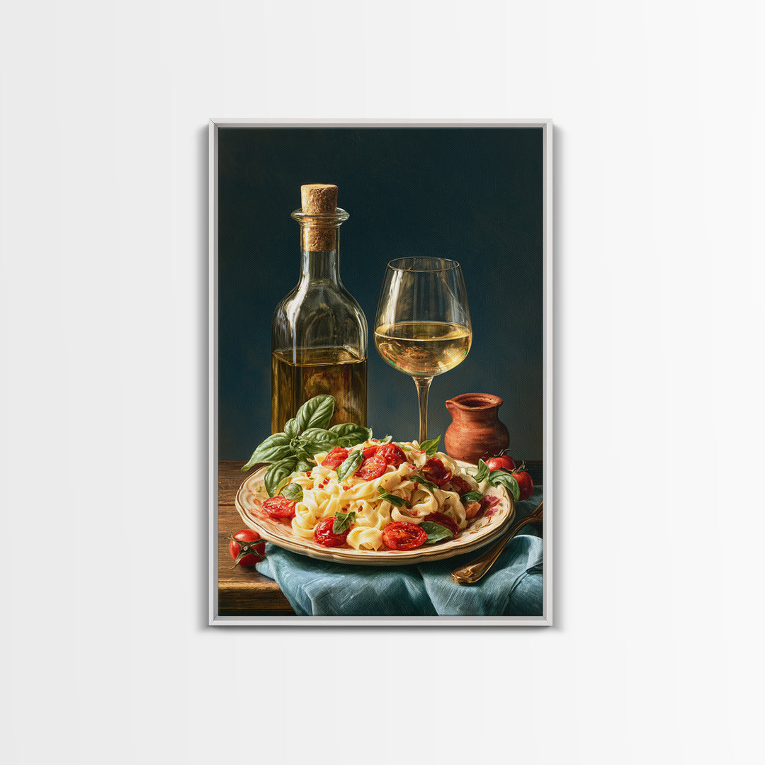 Fresh Pasta with Tomatoes and Basil Framed Canvas Print, Restaurant Art, Printable Wall Art, Restaurant Decor, Fine Art, Bistro, RES-2x3-34