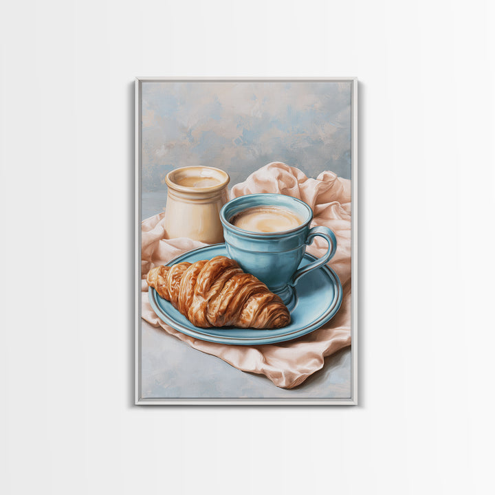French Bistro Coffee and Croissant Still Life Framed Canvas Print, Restaurant Art, Canvas, Restaurant Decor, Fine Art, Bistro, RES-2x3-38