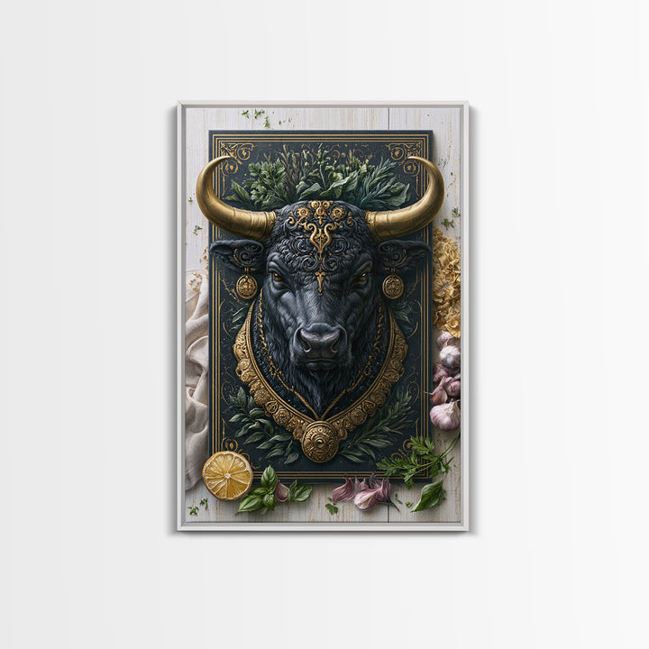 Steakhouse Black and Gold Bull Portrait Canvas Print, Restaurant Art, Canvas Wall Art, Restaurant Decor, Oil Painting, Bistro, RES-2x3-39