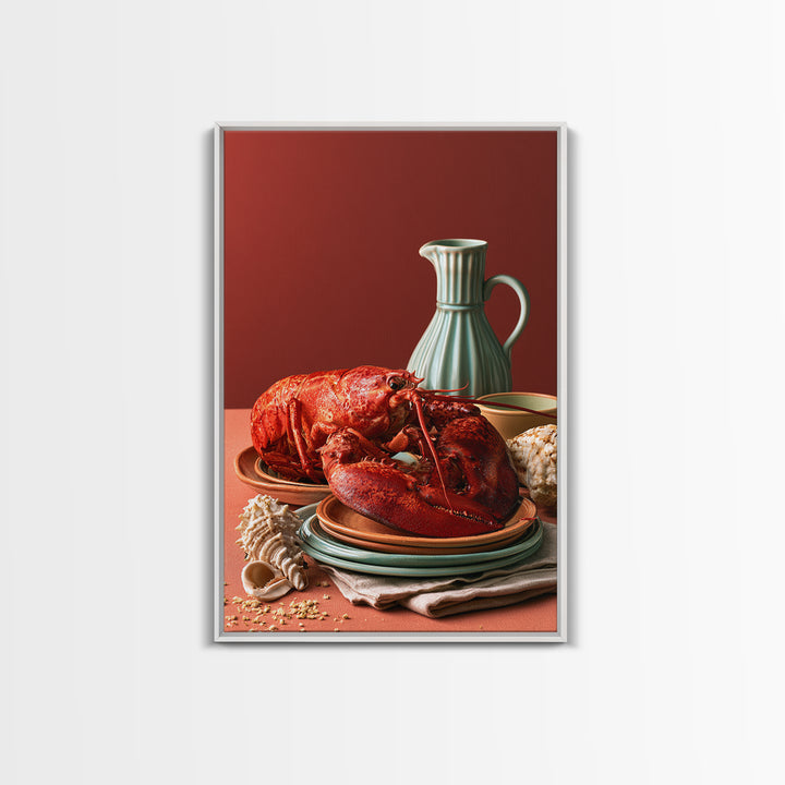 Seafood Lobster and Shell Arrangement Canvas Print, Restaurant Art, Contemporary Art, Restaurant Decor, Fine Art, Bistro, RES-2x3-40