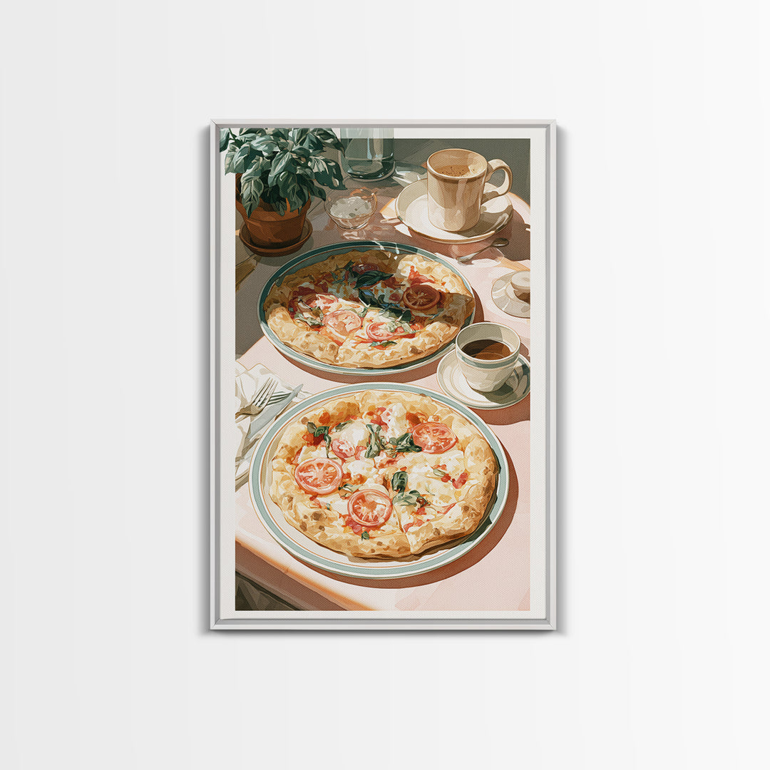 Pizzeria Tomato Basil and Mozzarella Still Life Canvas Print, Restaurant Art, Restaurant Decor, Bistro, Watercolor Painting, RES-2x3-42