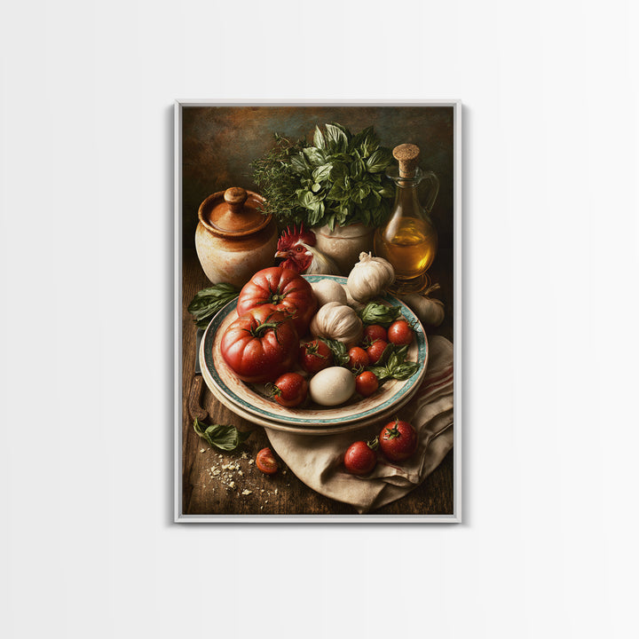 Rooster and Herbs for Farmhouse Restaurant Mood Framed Canvas Print, Restaurant Art, Poster, Restaurant Decor, Fine Art, Bistro, RES-2x3-52