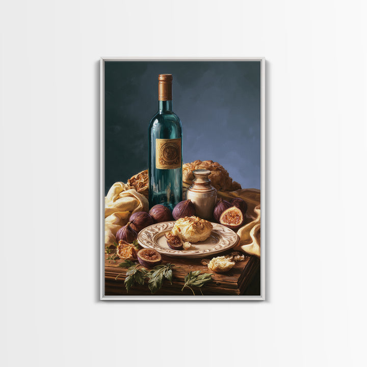 Wine Bottle and Figs Canvas Print, Restaurant Art, Watercolor Painting, Restaurant Decor, Oil Painting, Bistro, Fine Art Print, RES-2x3-57