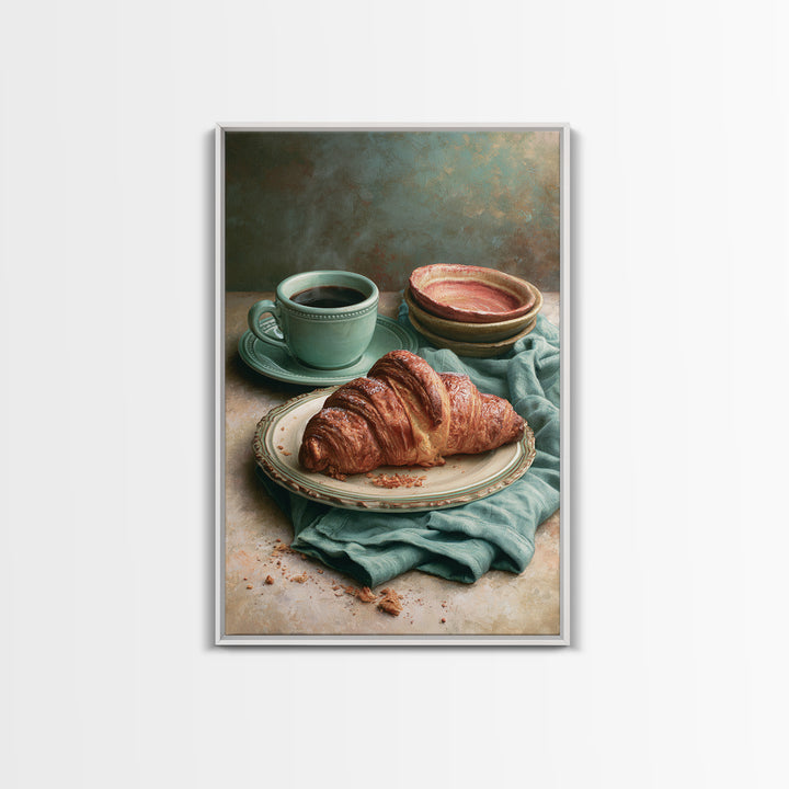 French Bistro Coffee and Croissant Still Life Canvas Print, Restaurant Art, Kitchen Wall Art, Restaurant Decor, Abstract Art, RES-2x3-62