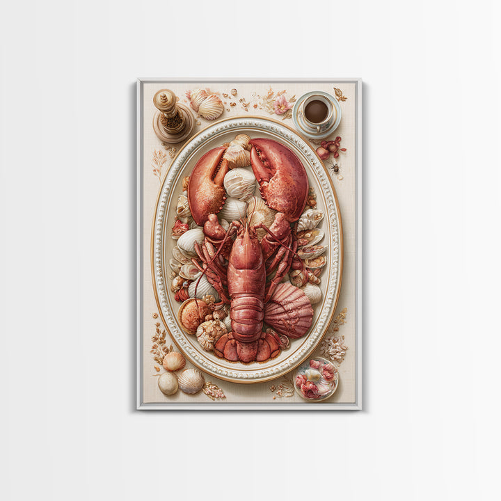 Seafood Lobster and Shell Arrangement Framed Canvas Print, Restaurant Art, Printable Wall Art, Restaurant Decor, Bistro, RES-2x3-64