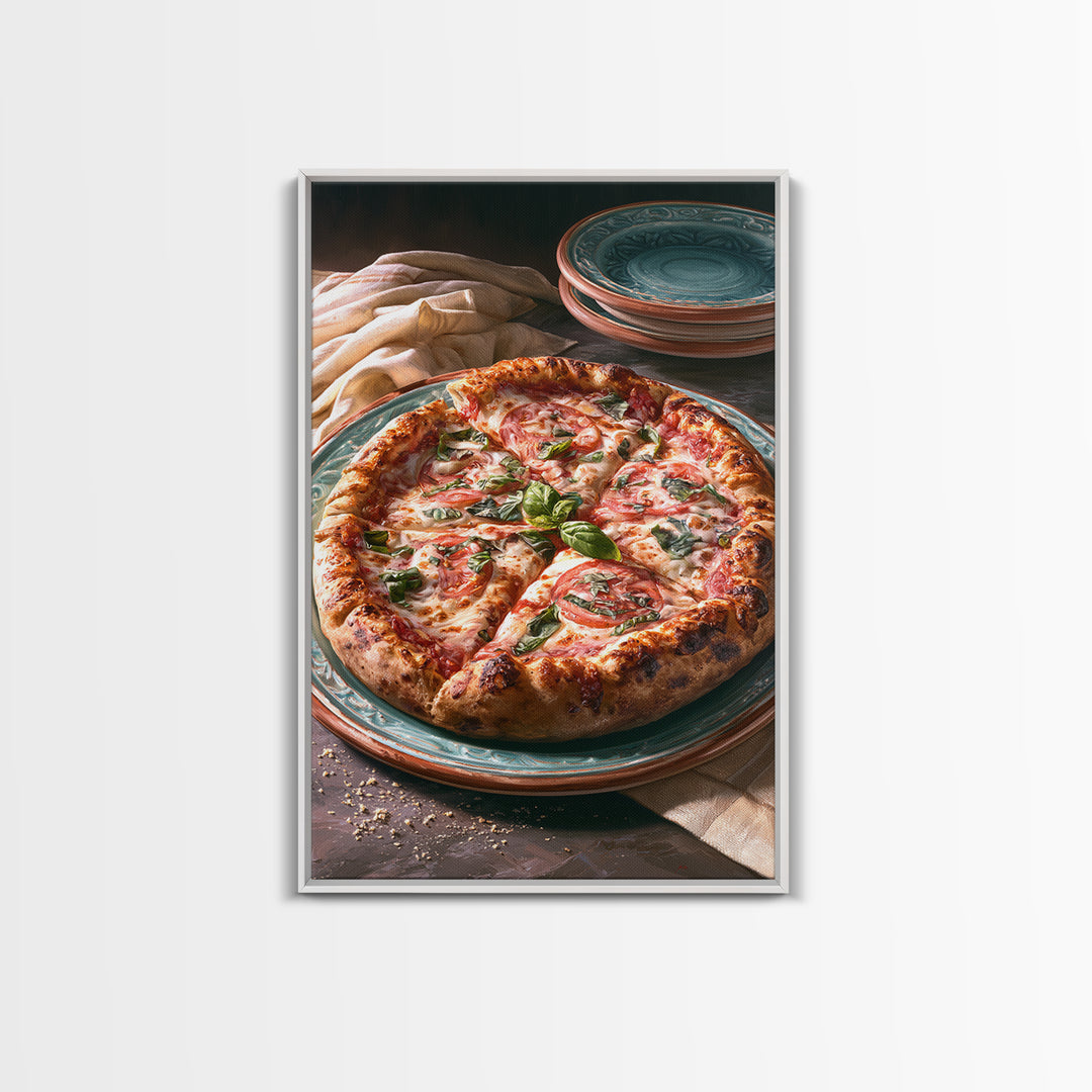 Pizzeria Tomato Basil and Mozzarella Still Life Canvas Print, Restaurant Art, Restaurant Decor, Oil Painting, Bistro, RES-2x3-66