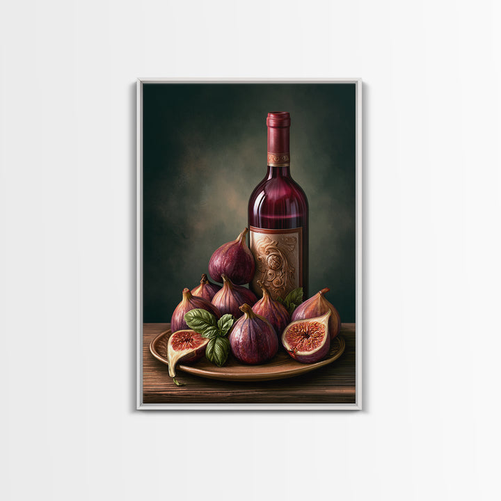 Wine Bottle and Figs Canvas Print, Restaurant Art, Watercolor Painting, Restaurant Decor, Oil Painting, Bistro, Fine Art Print, RES-2x3-81