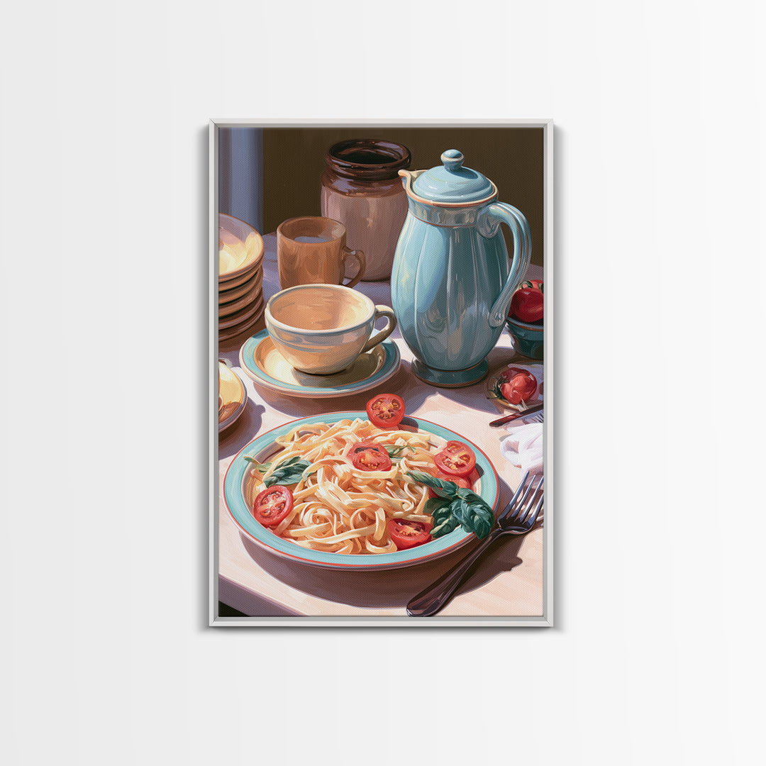 Fresh Pasta with Tomatoes and Basil Canvas Print, Restaurant Art, Kitchen Decor, Restaurant Decor, Bistro, Bedroom Wall Art, RES-2x3-82