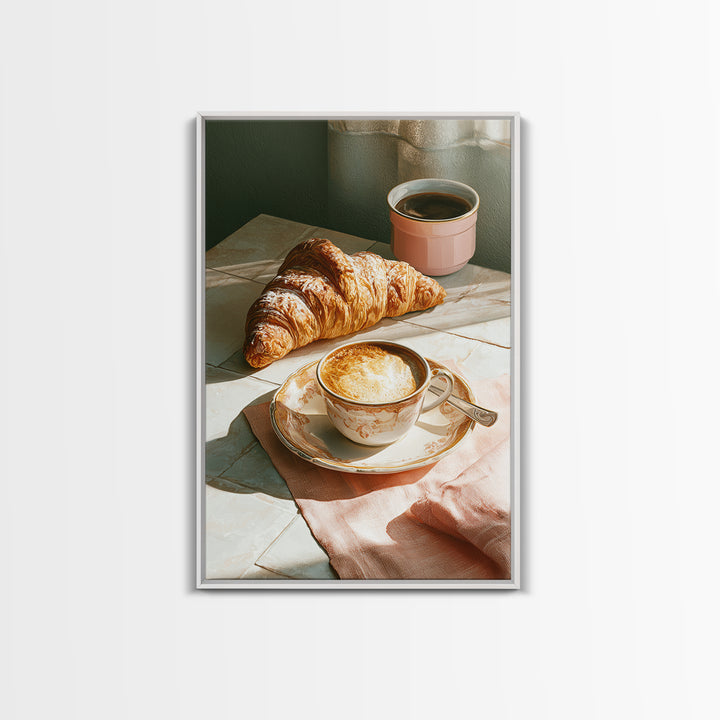 French Bistro Coffee and Croissant Still Life Canvas Print, Restaurant Art, Kitchen Wall Art, Restaurant Decor, Abstract Art, RES-2x3-86
