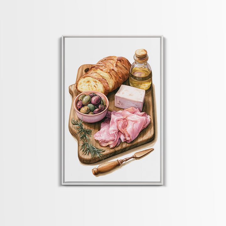 Mediterranean Olives Bread and Cheese Board Canvas Print, Restaurant Art, Bedroom Wall Art, Restaurant Decor, Bistro, RES-2x3-89