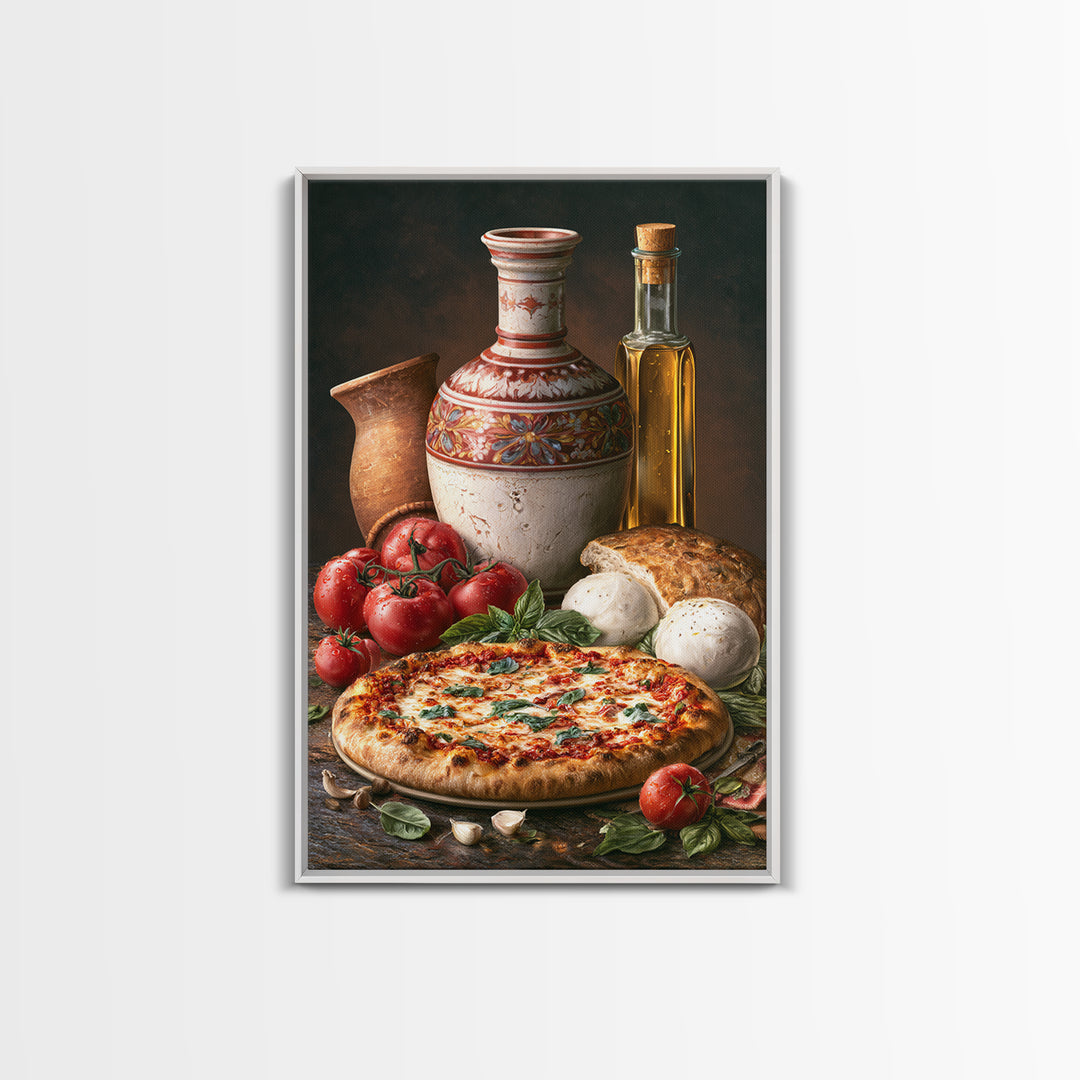 Pizzeria Tomato Basil and Mozzarella Still Life Framed Canvas Print, Restaurant Art, Digital Print, Restaurant Decor, Bistro, RES-2x3-90