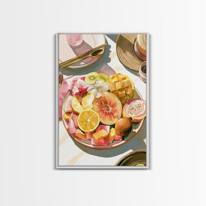 Tropical Fruit Platter Framed Canvas Print, Restaurant Art, Framed Wall Art, Restaurant Decor, Watercolor Art, Bistro, RES-2x3-98