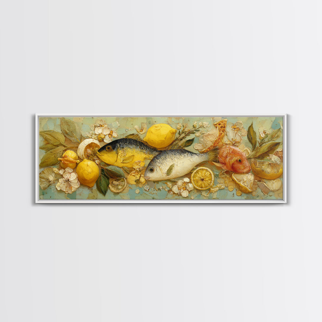 Fresh Fish with Lemon and Herbs Framed Canvas Print, Restaurant Art, Gallery Decor, Restaurant Decor, Fine Art, Bistro, RES-3x1-15