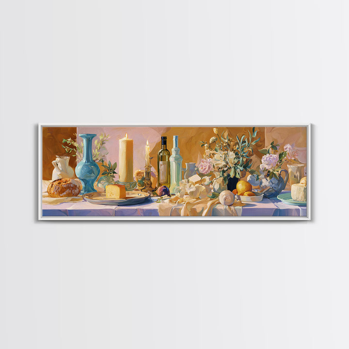 Elegant Table Objects Canvas Print, Restaurant Art, Neutral Decor, Restaurant Decor, Oil Painting, Bistro, Home Decor, RES-3x1-40
