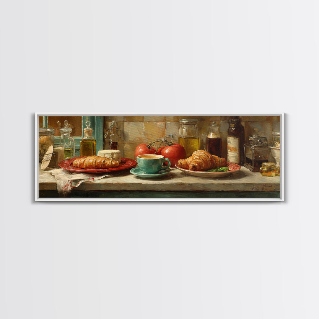 French Bistro Coffee and Croissant Still Life Canvas Print, Restaurant Art, Wall Art Print, Restaurant Decor, Fine Art, Bistro, RES-3x1-46