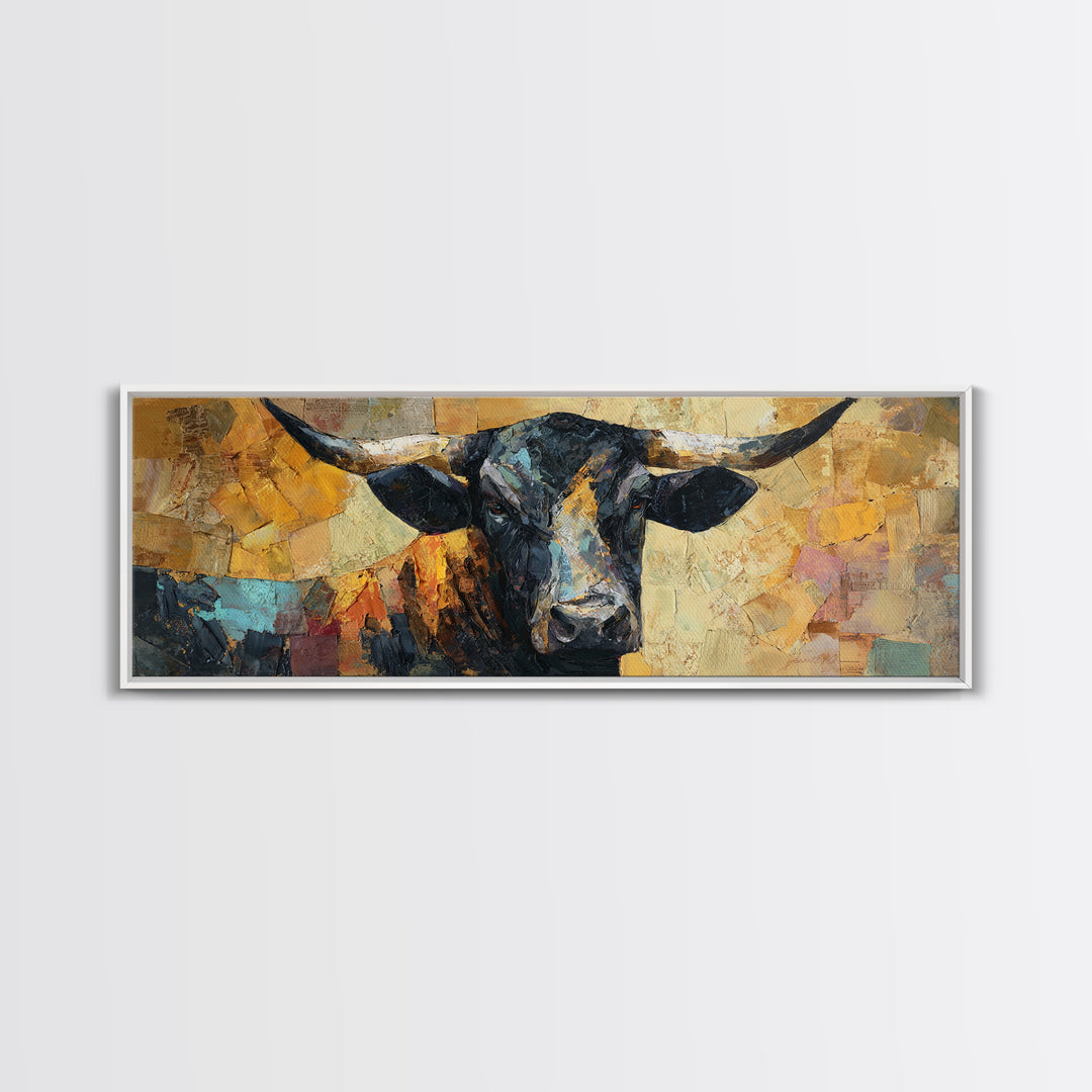 Steakhouse Black and Gold Bull Portrait Framed Canvas Print, Restaurant Art, Wall Art Prints, Restaurant Decor, Bistro, RES-3x1-47