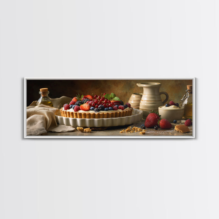 Dessert Tart with Berries and Cream Framed Canvas Print, Restaurant Art, Minimalist Decor, Restaurant Decor, Fine Art, Bistro, RES-3x1-56