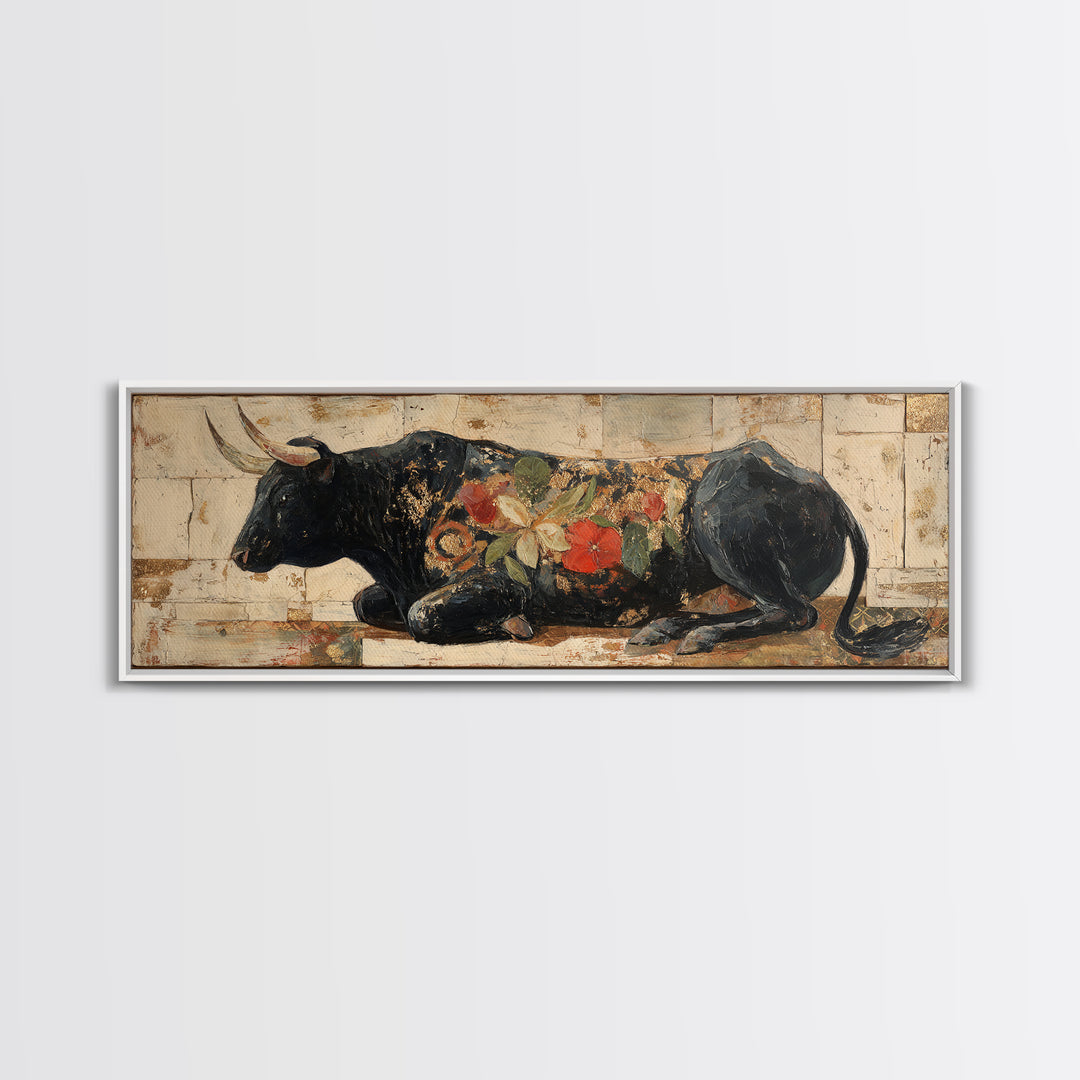 Steakhouse Black and Gold Bull Portrait Canvas Print, Restaurant Art, Digital Print, Restaurant Decor, Fine Art, Bistro, RES-3x1-71